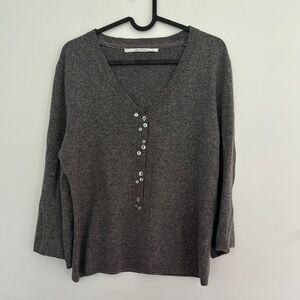 Part Two  Gray 3/4 Sleeve Button Down Knitted Angora Blend Sweater